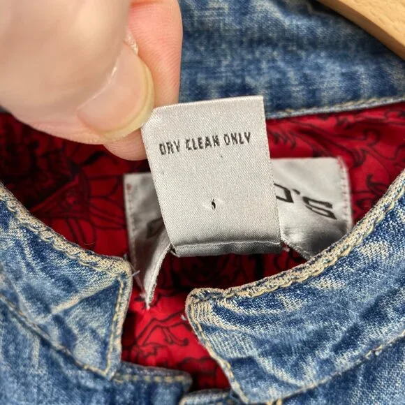 Chicos Jacket Womens 1 US 8 Blue Denim Medium Wash Embroidered Silk Lined Pocket - Picture 7 of 10